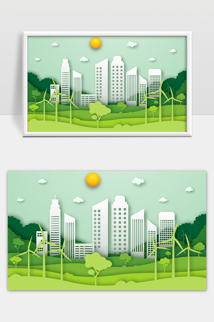 纸体矢量中的生态城市环境概念插图