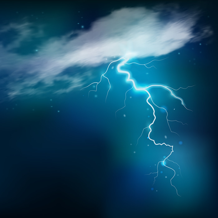 蓝色闪电与夜空点亮的透明色云黑云矢量素材插画图片矢量素材插图1