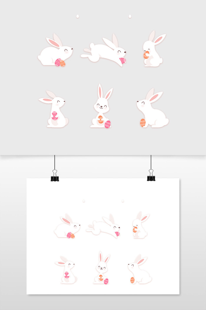 兔玉兔收集卡通手绘复活节矢量插图