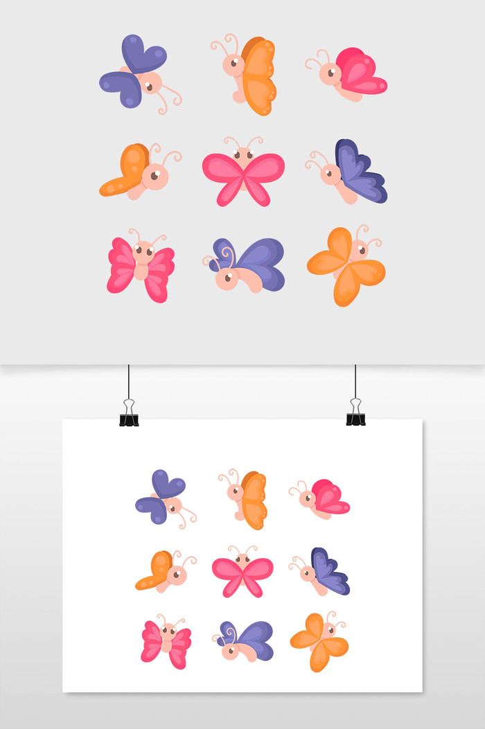 可爱的蝴蝶手绘收集矢量