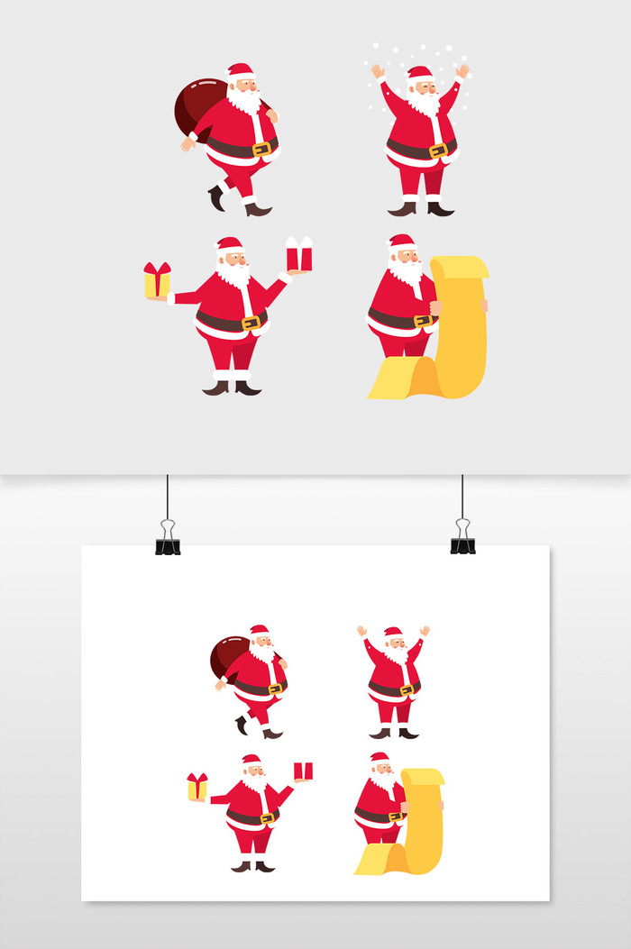 平面设计中圣诞老人角色的集合矢量