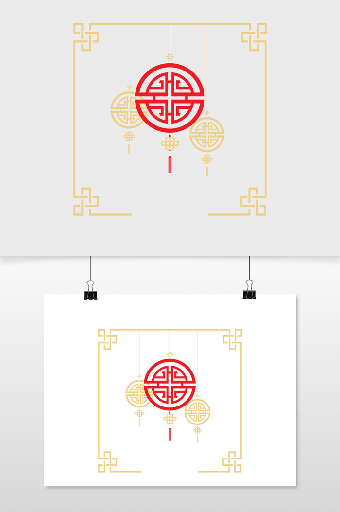 优雅的红色中国式复古框架中国新年设计矢量