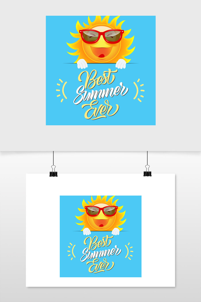 太阳镜矢量中最好的夏季贺卡和快乐卡通太阳