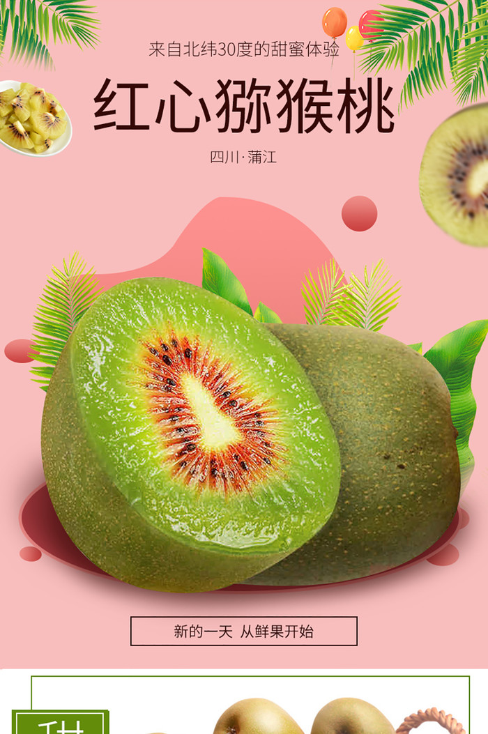 淘宝绿色自然红心猕猴桃新鲜水果生鲜农产品详情页插图1
