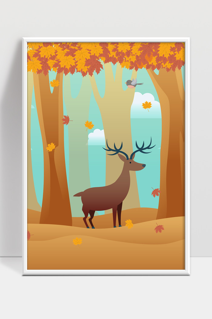 秋天环境与丛林中的鹿矢量素材插图