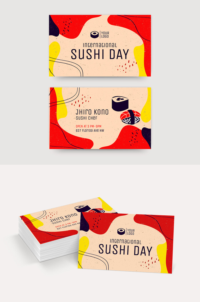 Psd，国际寿司日名片插图