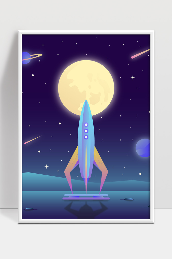 月亮梯度火箭背景矢量夜景