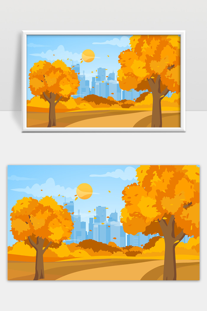 秋季落叶背景和树叶矢量的平面设计
